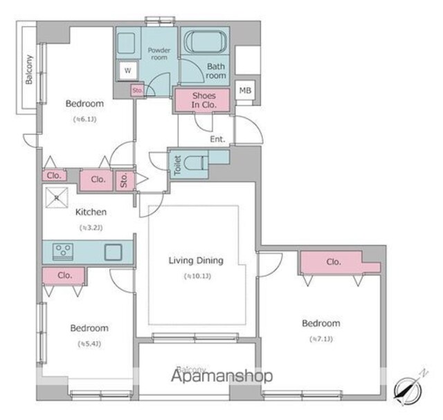 レジディア新川Ⅱ[3LDK/70.28m2]の間取図