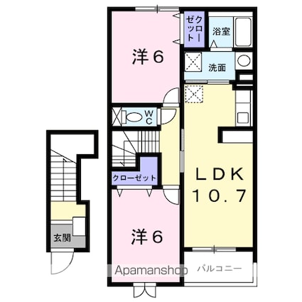 ジャン・ピュールⅥ[2LDK/57.02m2]の間取図