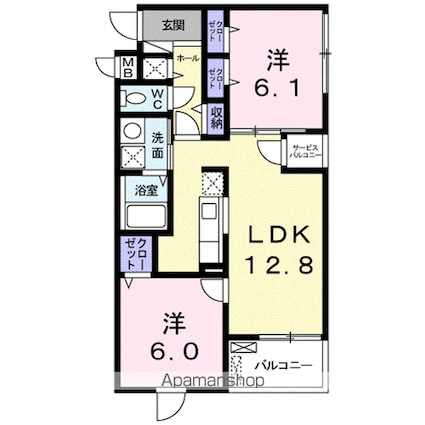 フューチャー栗東[2LDK/56.89m2]の間取図