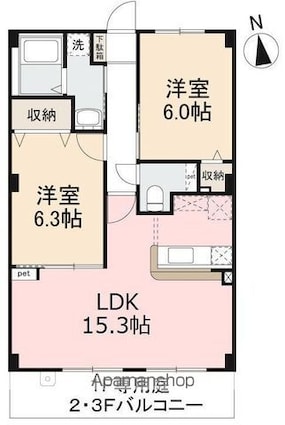 フィネス三渓[2LDK/59.85m2]の間取図