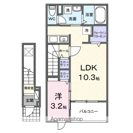 ソルクレストⅡ[1LDK/37.63m2]の間取図