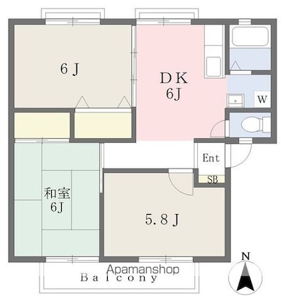サンビレッジ南斎院　Ａ棟[3DK/52.66m2]の間取図