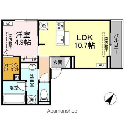 Ｄ　ｃｒｅｓｔ八幡２丁目[1LDK/40.52m2]の間取図