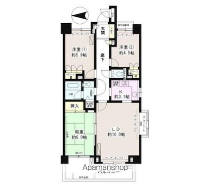 東京都中野区本町１丁目[3LDK/67.3m2]の間取図