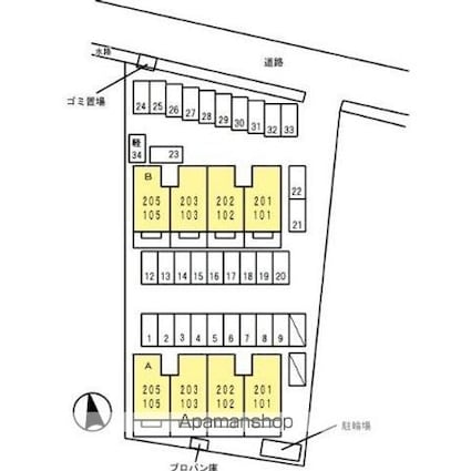 セレーノ岡本　Ａ棟[2LDK/50.39m2]の配置図