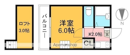 高知県高知市伊勢崎町[1K/19.8m2]の間取図