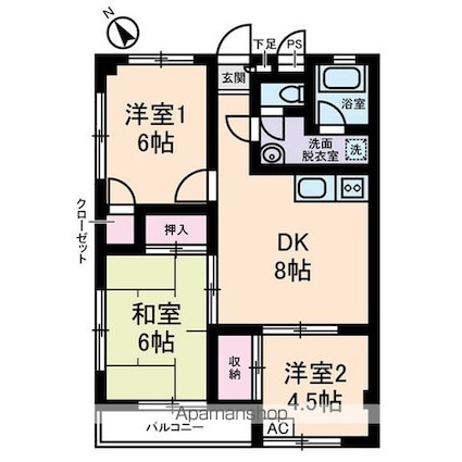 クローバーハイツ[3DK/48.36m2]の間取図