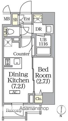 ボアビスタ上野御徒町[1DK/26.5m2]の間取図