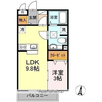 Ｃｏｍｏｄｏ　Ｇｉｏｎｅ　Ａ棟[1LDK/33.39m2]の間取図