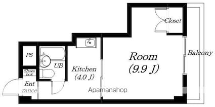 アンソレイエ[1K/28.27m2]の間取図