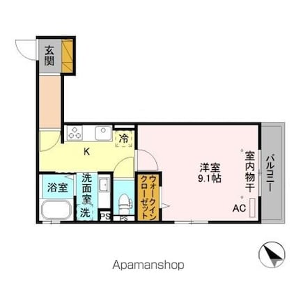ライトグリーン鶴賀[1K/33.72m2]の間取図