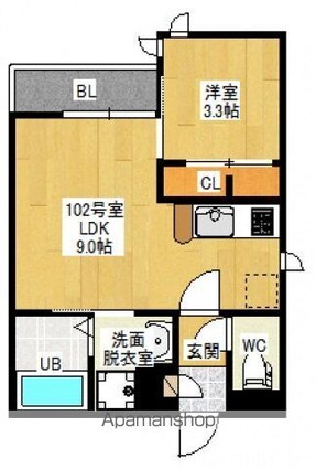 ＧＲＡＮＤＴＩＣ　ＢＩＧ　ＢＩＲＤ　ＩＩ（ＧＲ草津南）[1LDK/30.85m2]の間取図