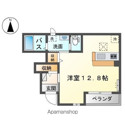プランドール中島[1R/33.47m2]の間取図
