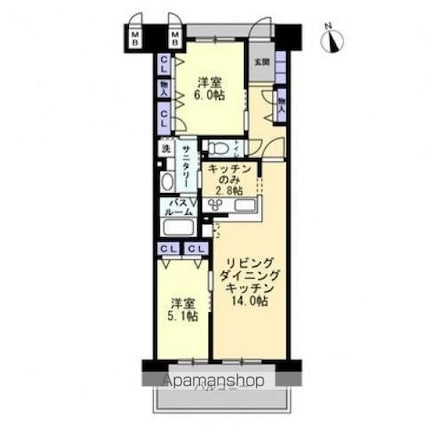 アルファライフ玉藻公園[2LDK/56.91m2]の間取図