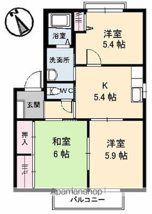 ミトラパリス　Ａ棟[3K/53.28m2]の間取図