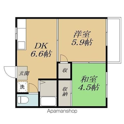 カルフールＯＭＯＲＩ　Ａ棟[2DK/37m2]の間取図