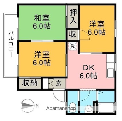 ハイツベルドンナ[3DK/52m2]の間取図