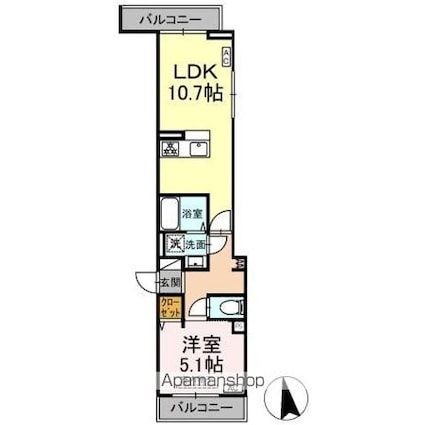 セレスティア豊島Ｎ　Ｂ棟Ｎ[1LDK/39.05m2]の間取図