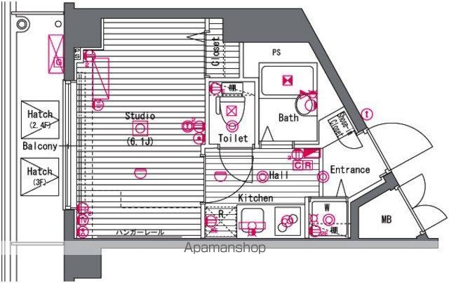 東京都新宿区下落合１丁目[1K/21.17m2]の間取図