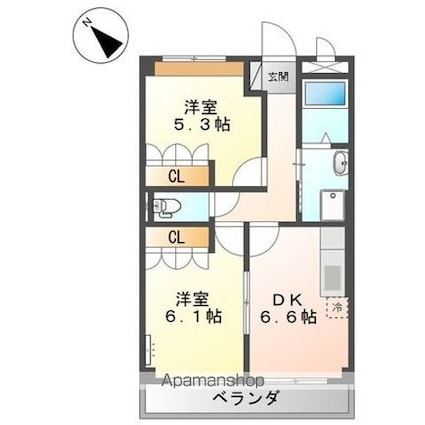 グリーンフィールド[2DK/45.63m2]の間取図