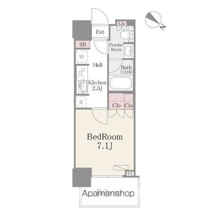 ルミレイス豊洲[1K/25.74m2]の間取図
