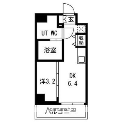 スパシエ幡ヶ谷[1DK/25.65m2]の間取図