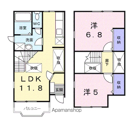 東京都小平市花小金井８丁目[2LDK/56.51m2]の間取図