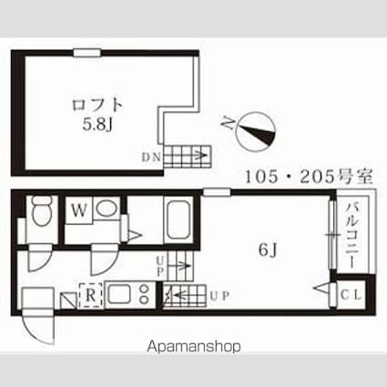 ユースター川名[1K/20.65m2]の間取図