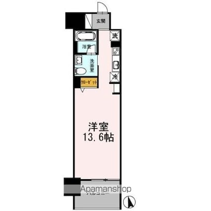 カスタリア伏見[1R/38.92m2]の間取図