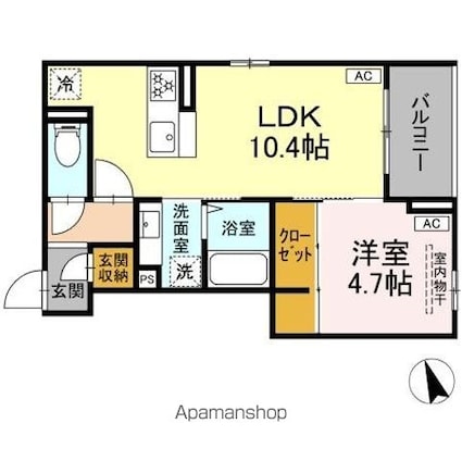 ＡｓｓｅｔーＣｏｕｒｔ調布ヶ丘[1LDK/37.83m2]の間取図