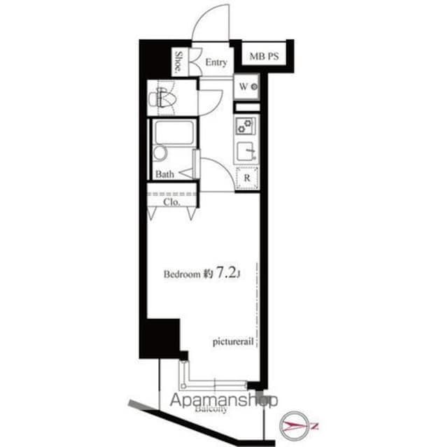 ヴェルト西大島グラーセ[1K/21.96m2]の間取図