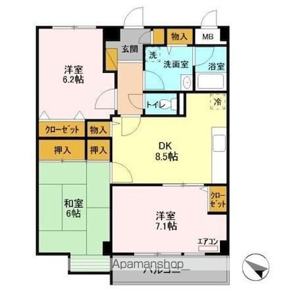 パインツリーコート[3DK/64.81m2]の間取図