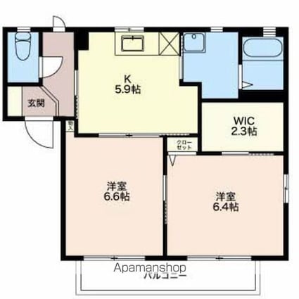 ディアスかすみＡ棟Ｂ棟[2K/46.79m2]の間取図