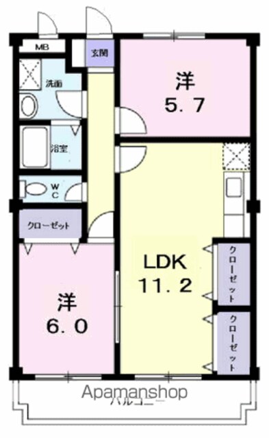 ニューマリッチ笹沖[2LDK/56.1m2]の間取図