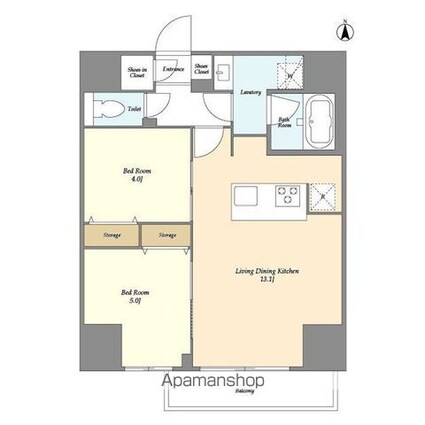 クラリティア西日暮里[2LDK/51.02m2]の間取図