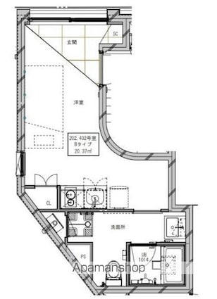 東京都中野区江原町２丁目[1R/20.37m2]の間取図