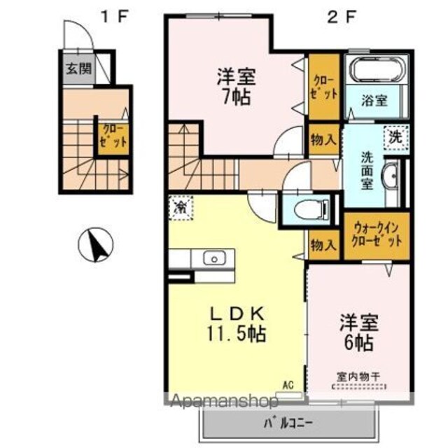 和歌山県和歌山市松江東２丁目[2LDK/67.11m2]の間取図