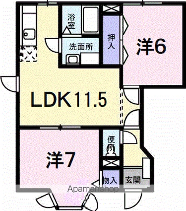 愛媛県今治市片山１丁目[2LDK/53.51m2]の間取図