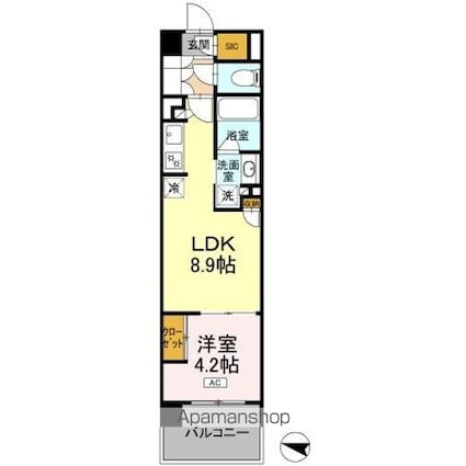 ロイヤルパークス仙台青葉通[1LDK/34.05m2]の間取図
