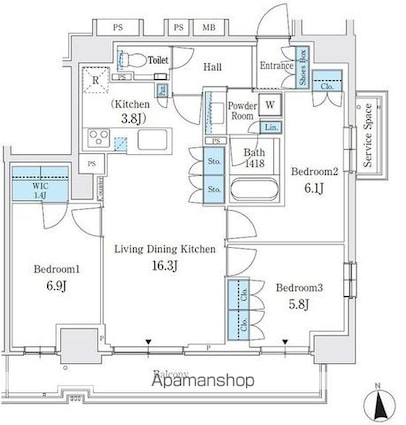 パークホームズ東陽町[3LDK/78.55m2]の間取図
