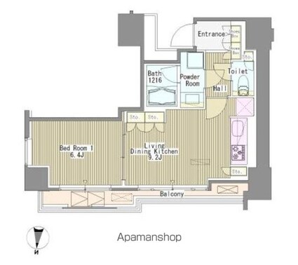 Ｗｈｉｔｅ　Ｔｏｗｅｒ　Ｈａｍａｍａｔｓｕｃｈｏ[1LDK/41.2m2]の間取図