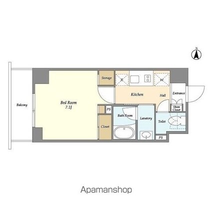 バウスフラッツ住吉[1K/25.34m2]の間取図