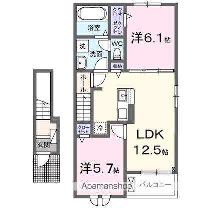 シャングリラⅠ[2LDK/56.44m2]の間取図