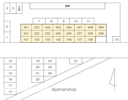 ヴィラ・アンソレイエ鶴市[2LDK/53.5m2]の配置図