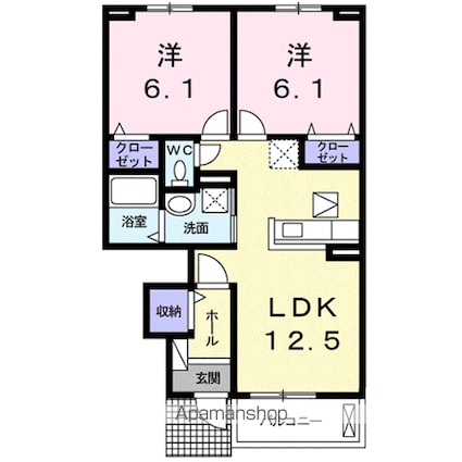 ジョイ　アルミュール　Ｃ[2LDK/55.23m2]の間取図
