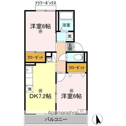スカイコート３８　Ｃ棟[2DK/45.81m2]の間取図