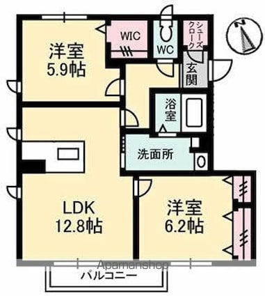 プロヌーブＮキュービック[2LDK/60.65m2]の間取図