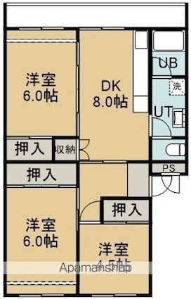 ヴィラナリー函館１号棟　（ヴィラナリーハコダテイチゴウトウ）[3DK/61.12m2]の間取図