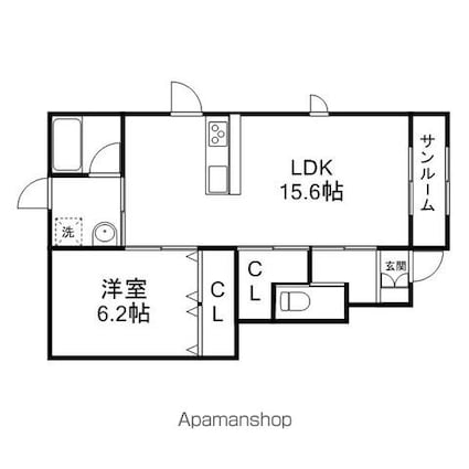 グランフォレスト[1LDK/57.96m2]の間取図