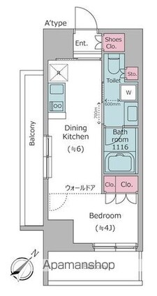 レジディア都立大[1DK/25.61m2]の間取図